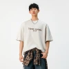 Bright thread color-blocking design pure cotton short-sleeved T-shirt for men, summer texture, broken letter embroidery high street half-sleeved T-shirt details Picture